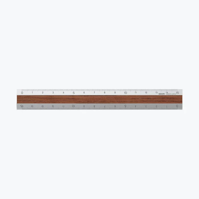 Aluminium Ruler with Wood Insert 15cm - Image 2