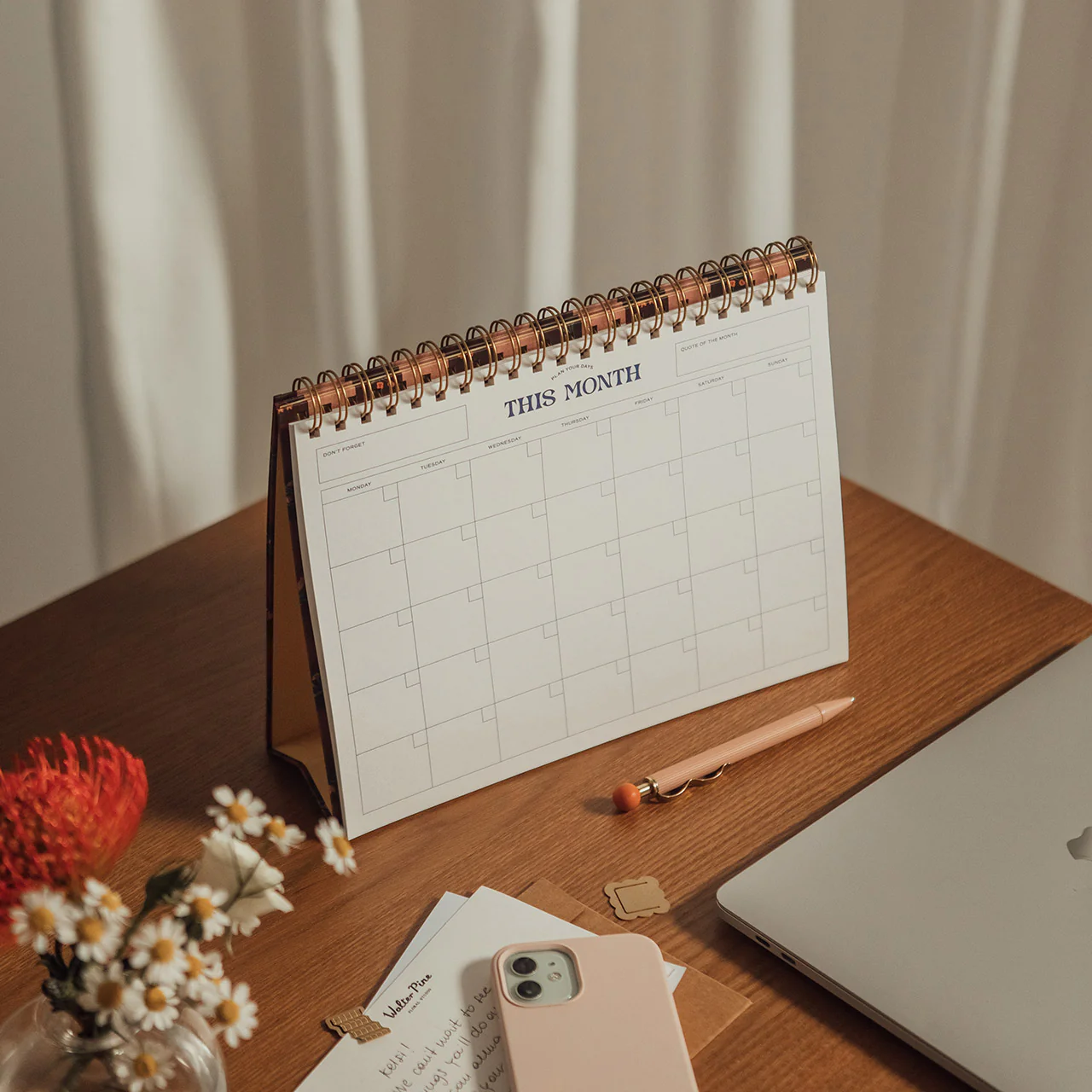 Floral Gingham Spiral Top Monthly Desk Pad A5 - Image 4